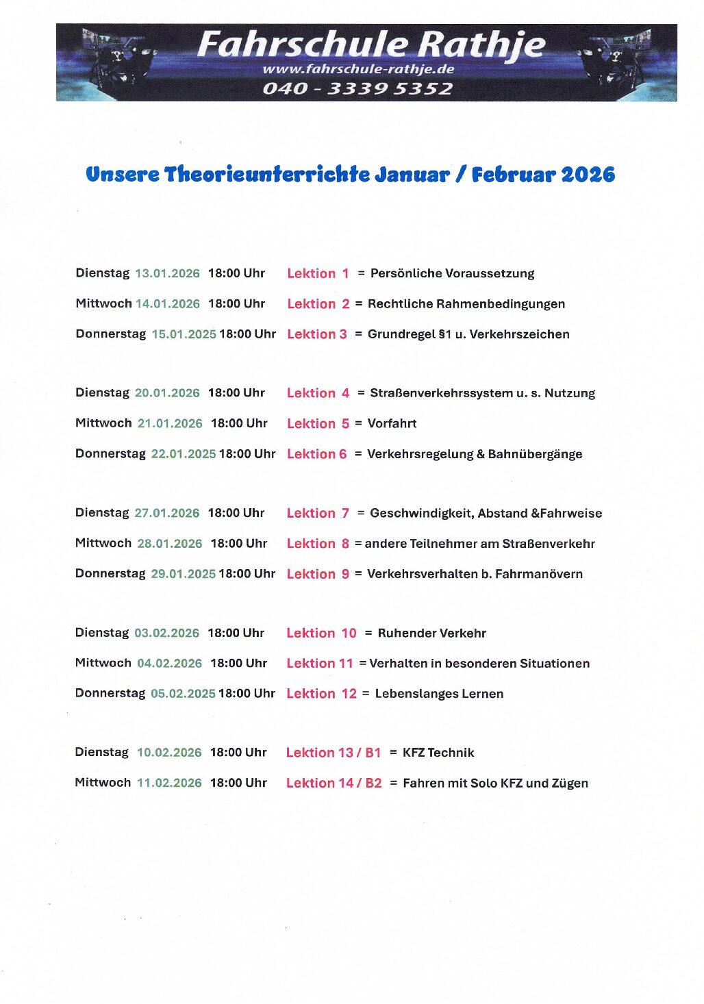 Neue Theorie Zeiten ab Januar Februar 2026